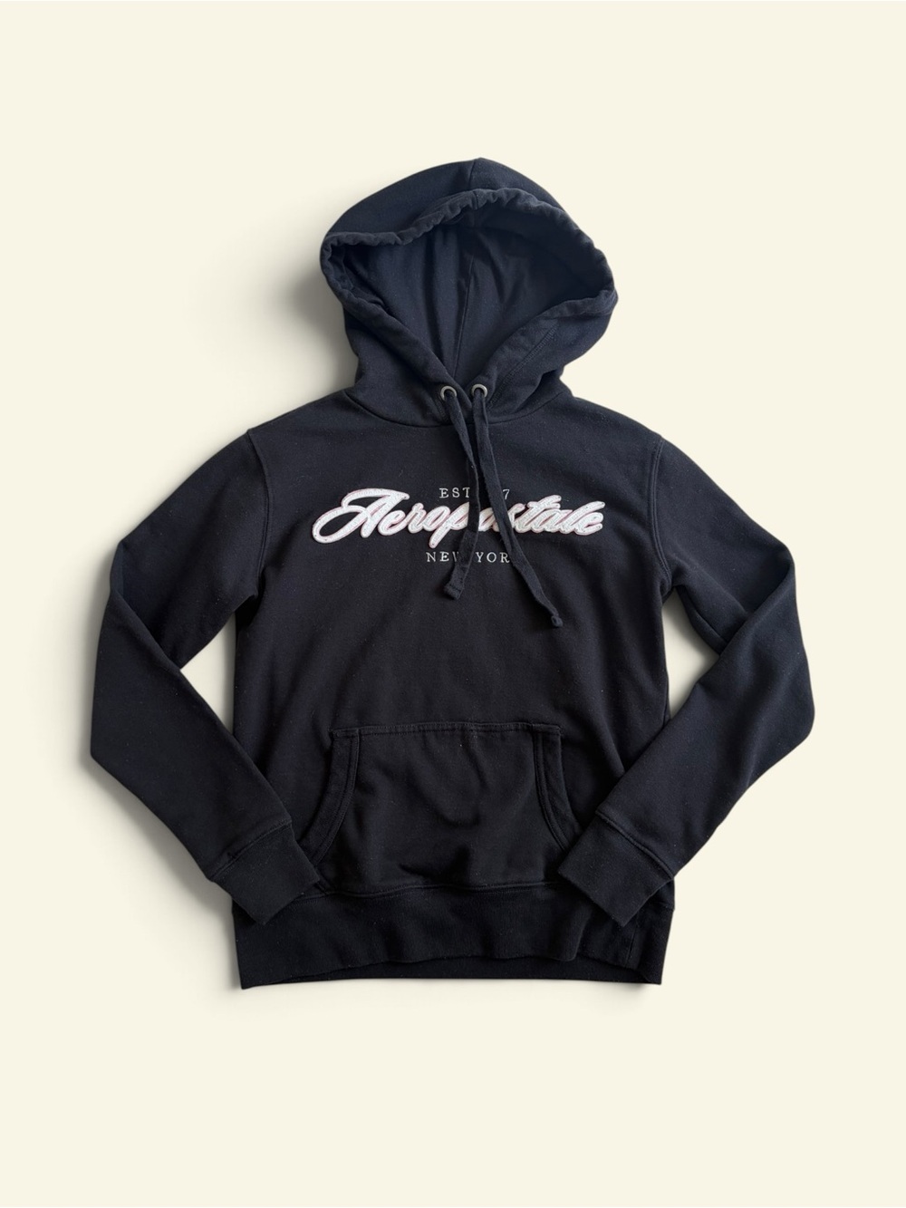 Aeropostale Hoodie Women's XS Black Embroidered Script Logo Y2K Vintage Pullover